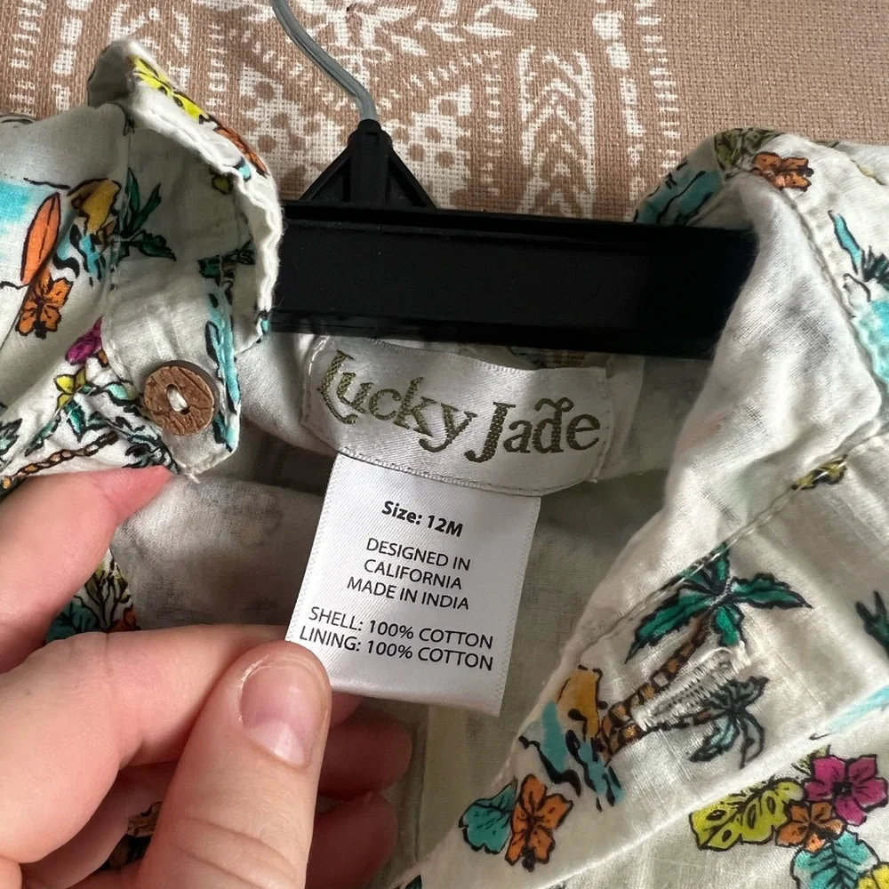 Lucky Jade Polo Romper with Hawaiian Print Size 12M